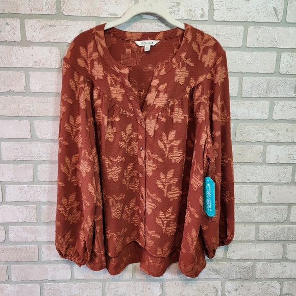 PIONEER WOMEN  Womens Orange Floral Stitch Shirt Tunic NWT XXL - Picture 2 of 15